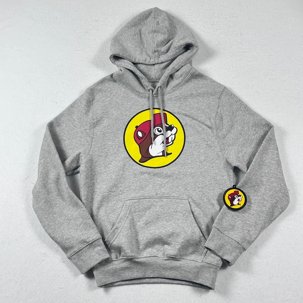 Buc-ee's Logo Hoodie Mens S Heather Grey Beaver Graphic Sweatshirt Small New NWT